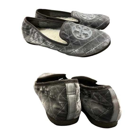 TORY BURCH BILLY QUILTED VELVET LOGO SHEARLING LINED LOAFERS FLATS SIZE 8 * - Picture 3 of 5